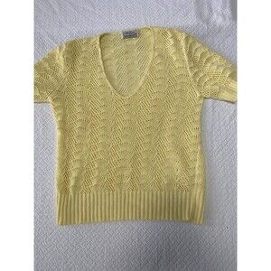 Vintage Cuddle Knit Yellow Crochet Lace Sweater Top Pointelle Scallop Boho S M